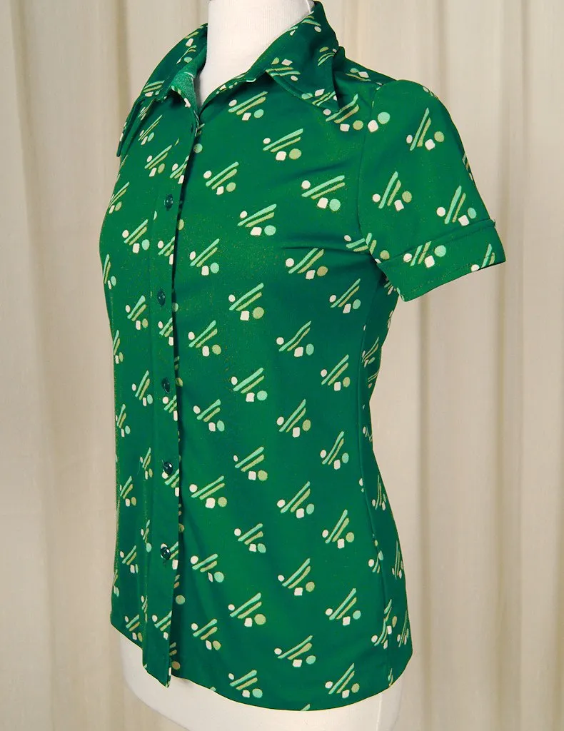 1960s Green Lines & Dots Blouse