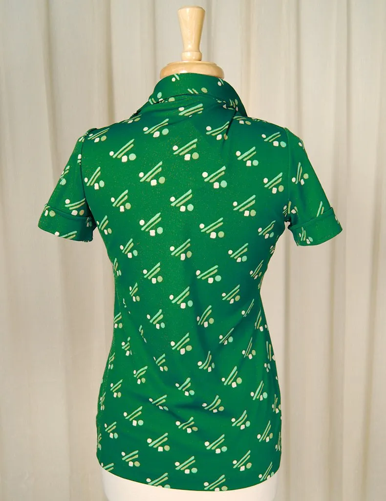 1960s Green Lines & Dots Blouse