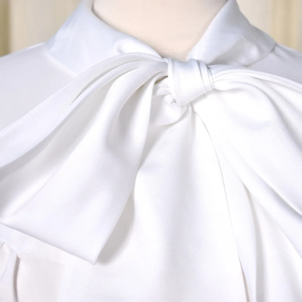 1960s Vintage White Bib Tie Blouse