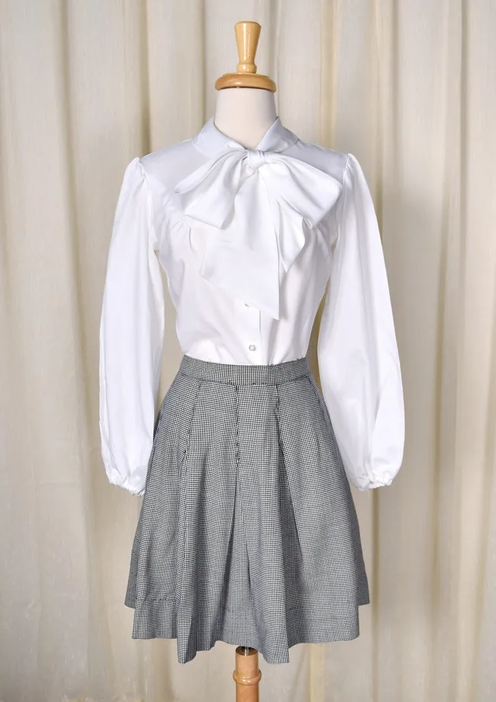 1960s Vintage White Bib Tie Blouse