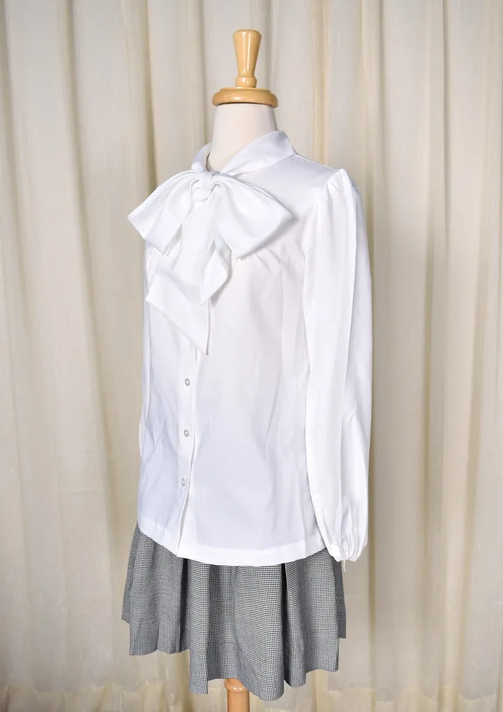 1960s Vintage White Bib Tie Blouse