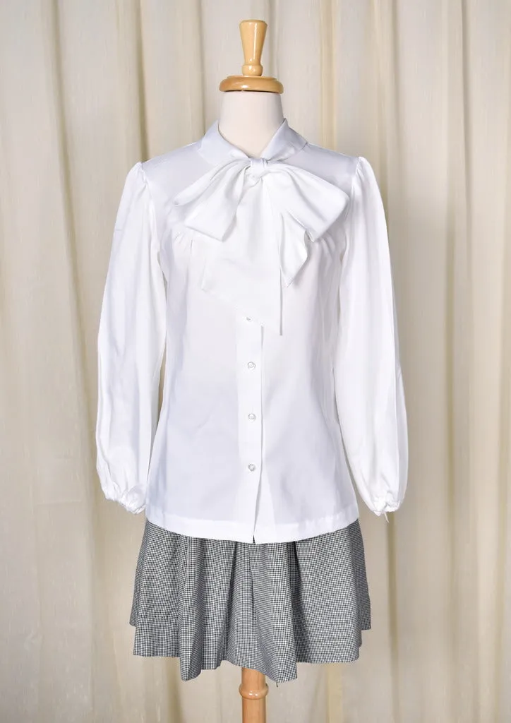 1960s Vintage White Bib Tie Blouse