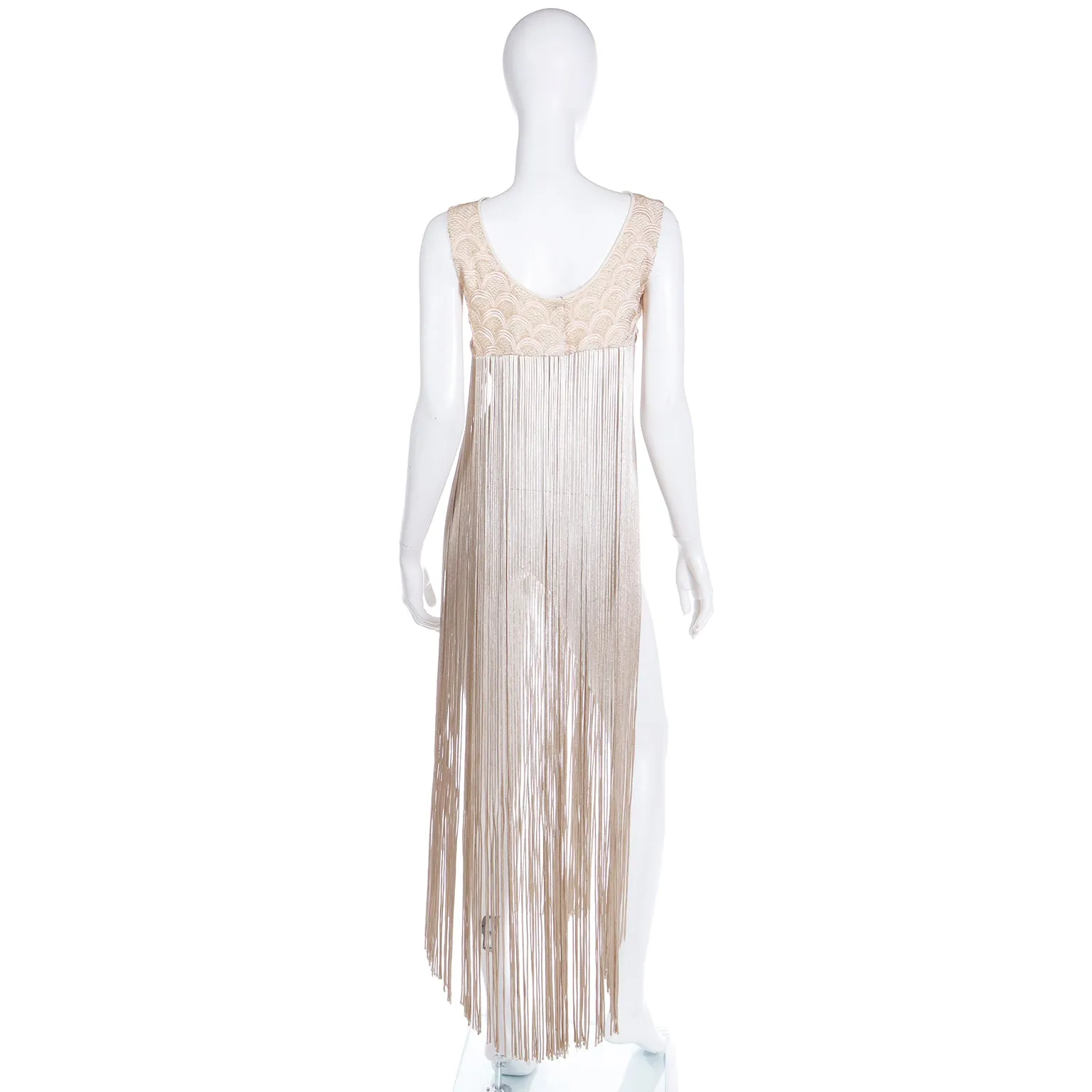 1970s Silky Soft Gold Long Vest With Fringe & Fish Scale Embroidery