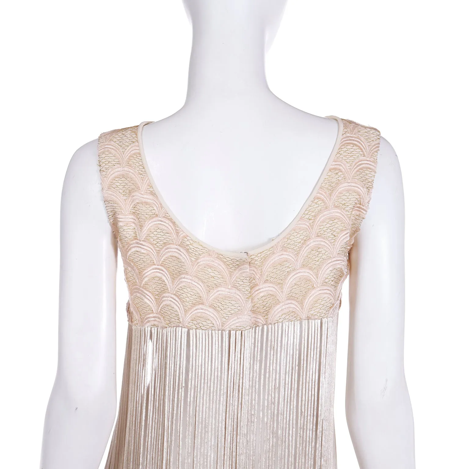 1970s Silky Soft Gold Long Vest With Fringe & Fish Scale Embroidery