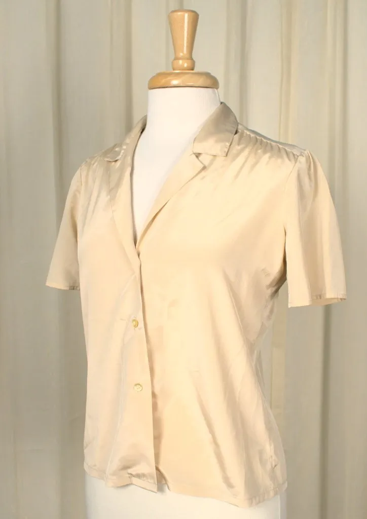 80s does 1940s Tan Silky Blouse