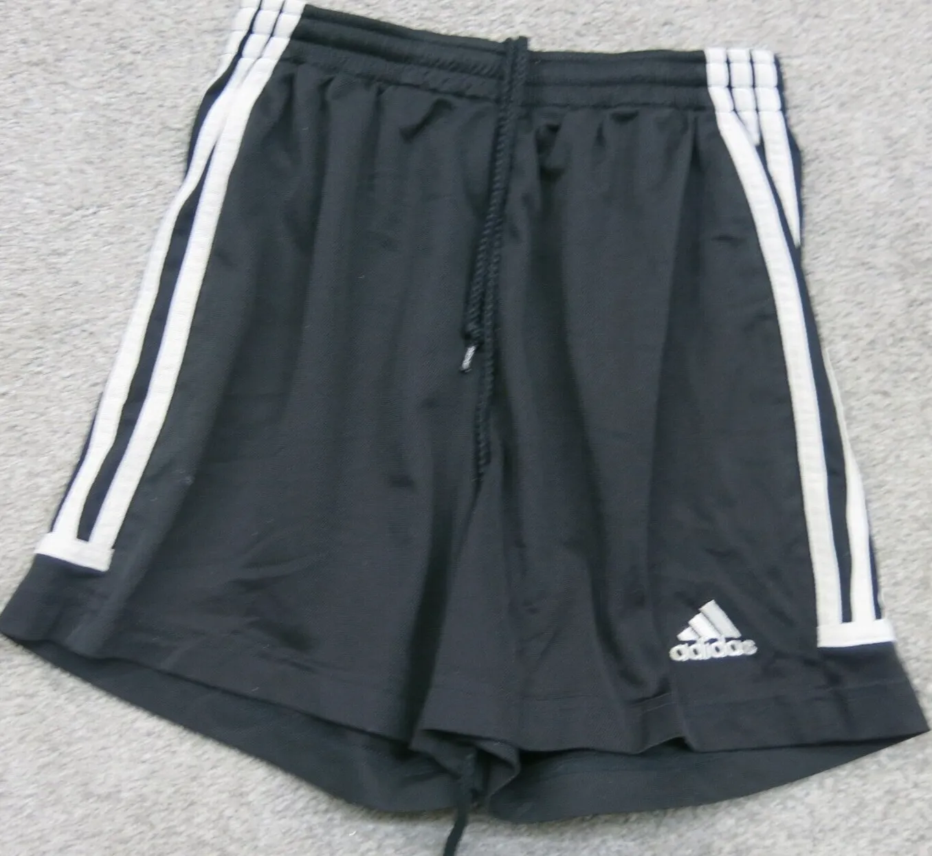 Adidas Running Shorts Boys Large Black White 3 Striped Activewear Logo Shorts