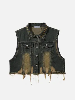 Aelfric Eden Distressed Fringe Washed Denim Vest