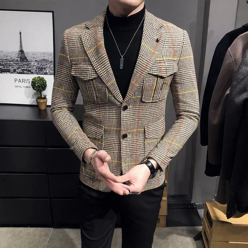 Aidase Spring Men Plaid Blazers British Printed Wedding Business Casual Blazer Suit Jacket Male Formal Blazers Plus Size S-3XL