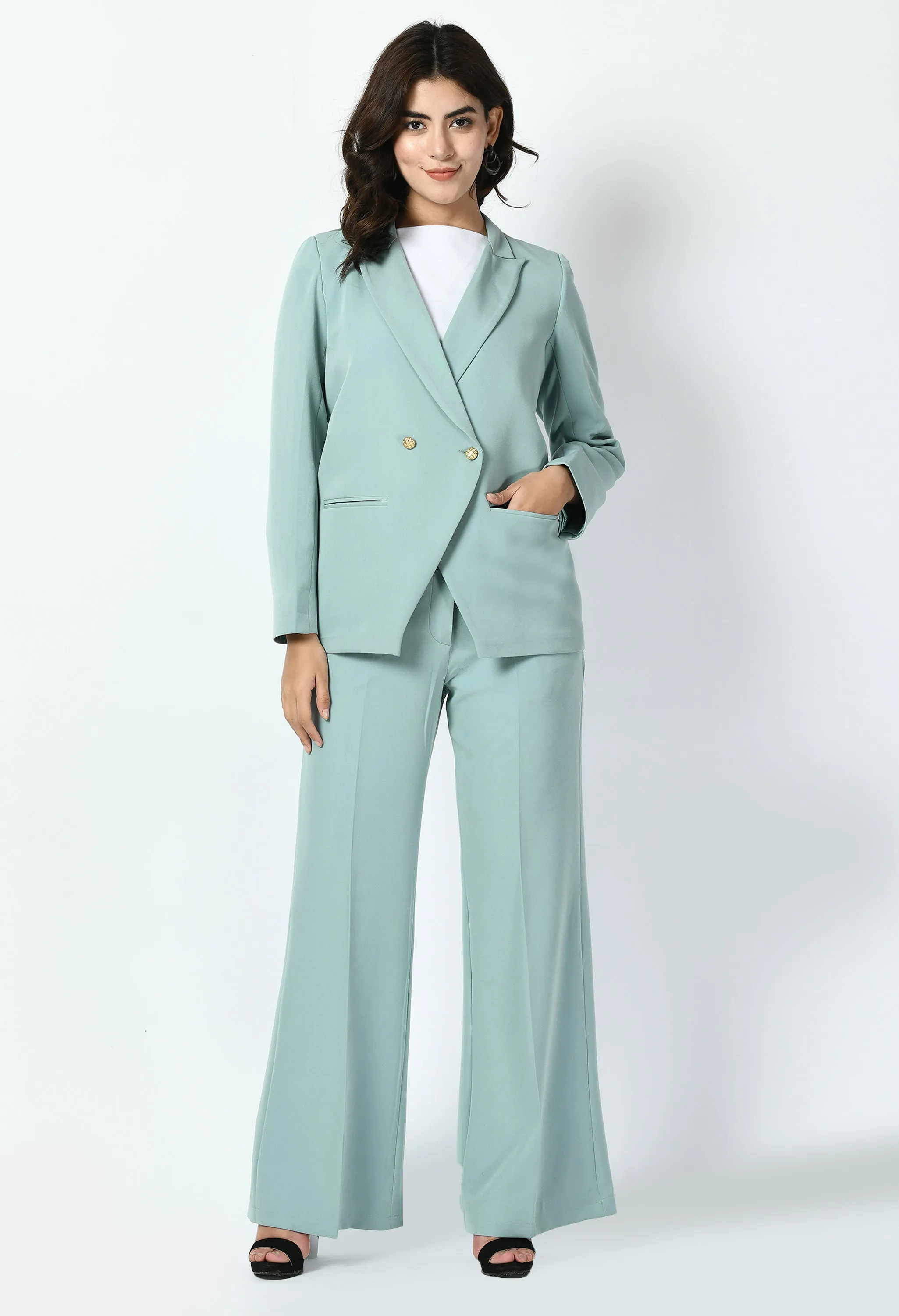 Aqua Cotton Blend Dominance Solid Formal Blazer