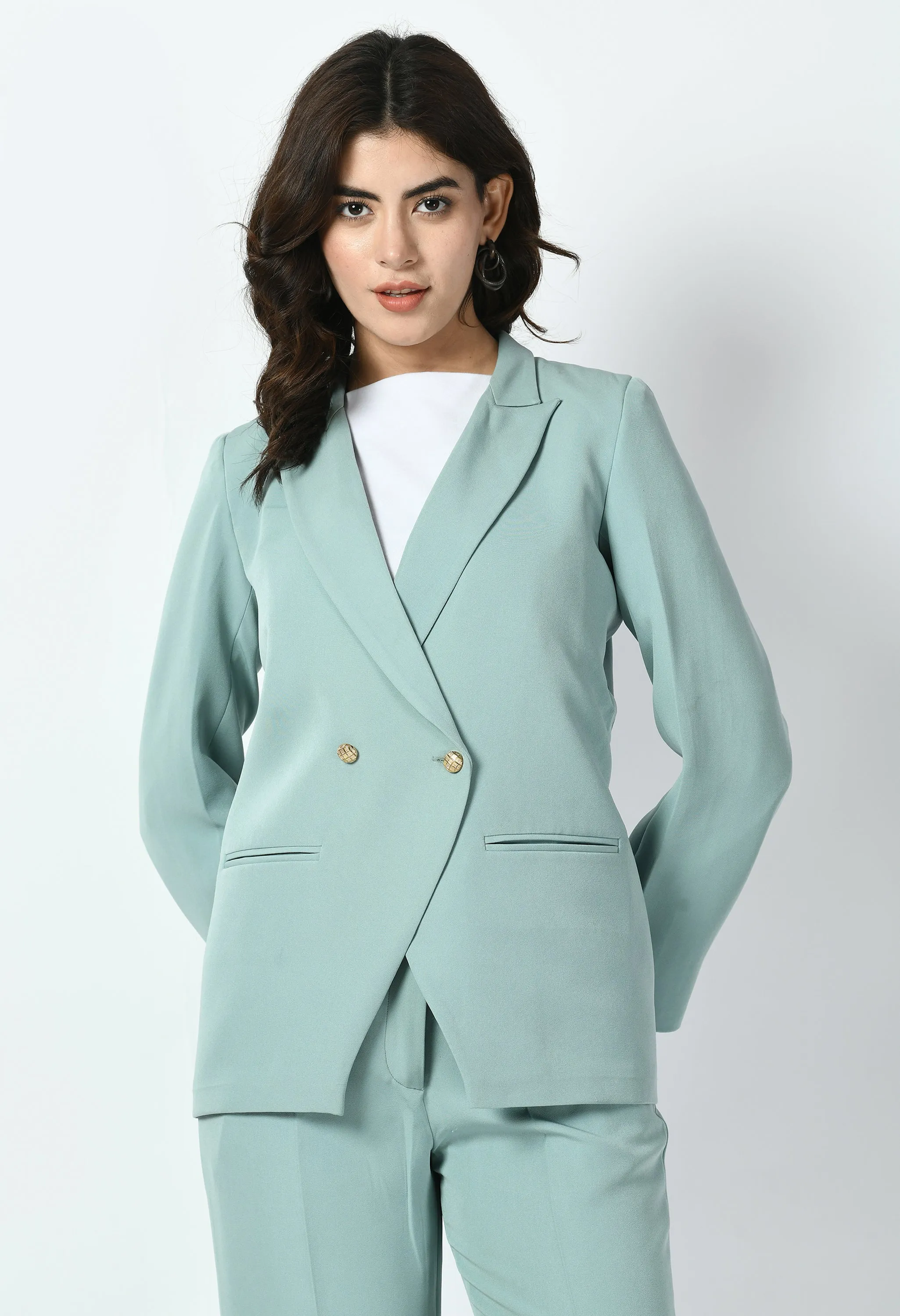 Aqua Cotton Blend Dominance Solid Formal Blazer