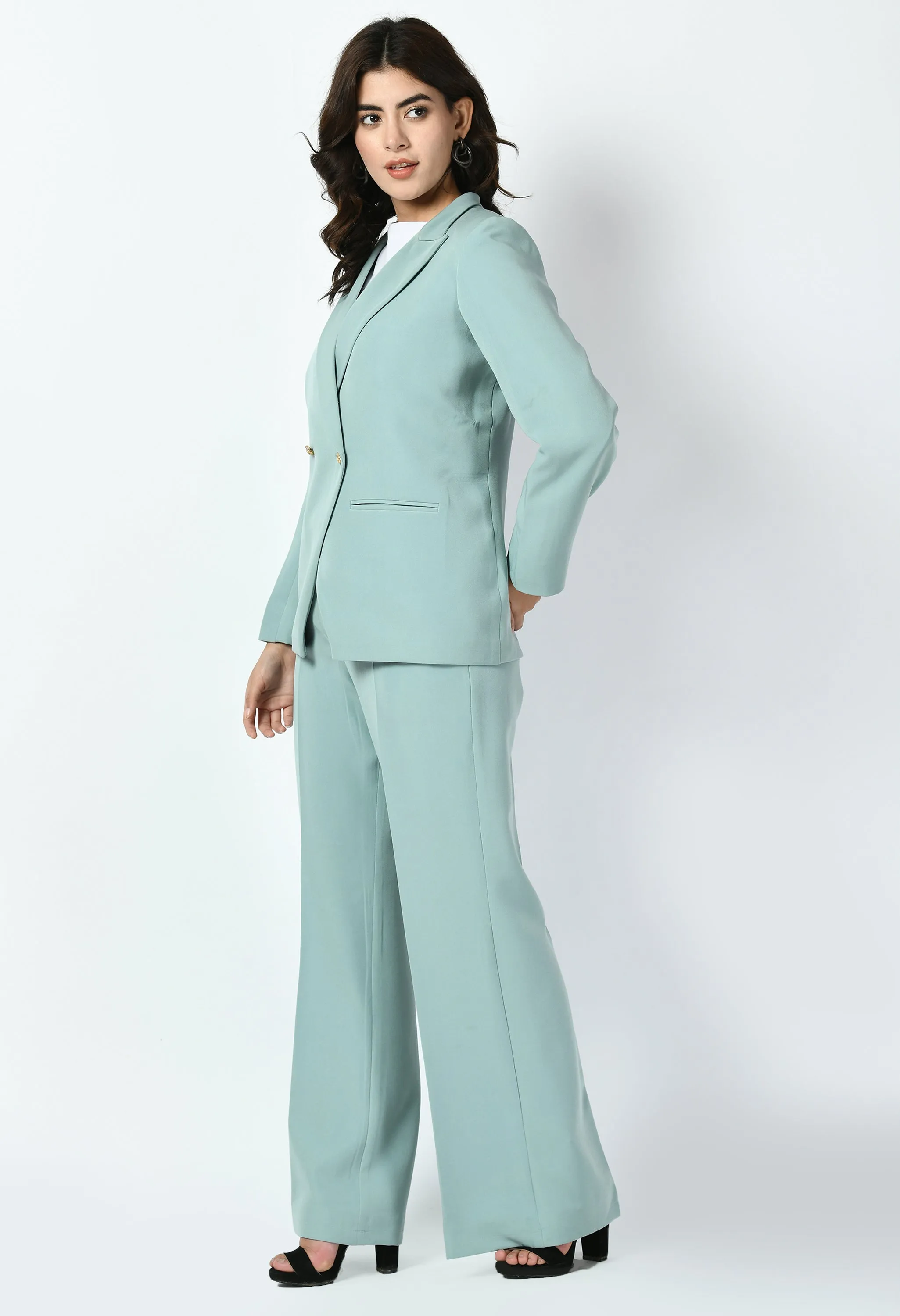 Aqua Cotton Blend Dominance Solid Formal Blazer