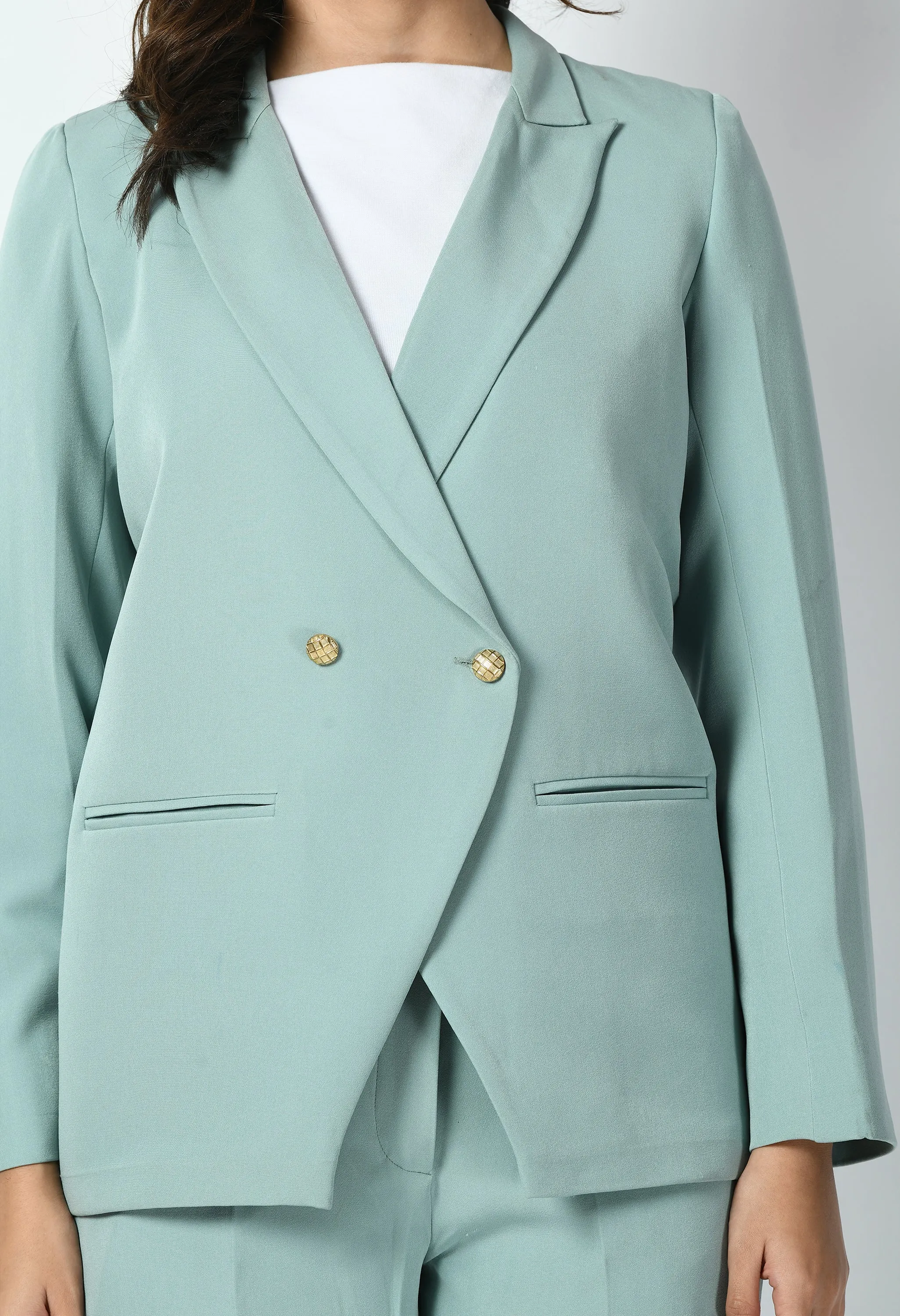 Aqua Cotton Blend Dominance Solid Formal Blazer