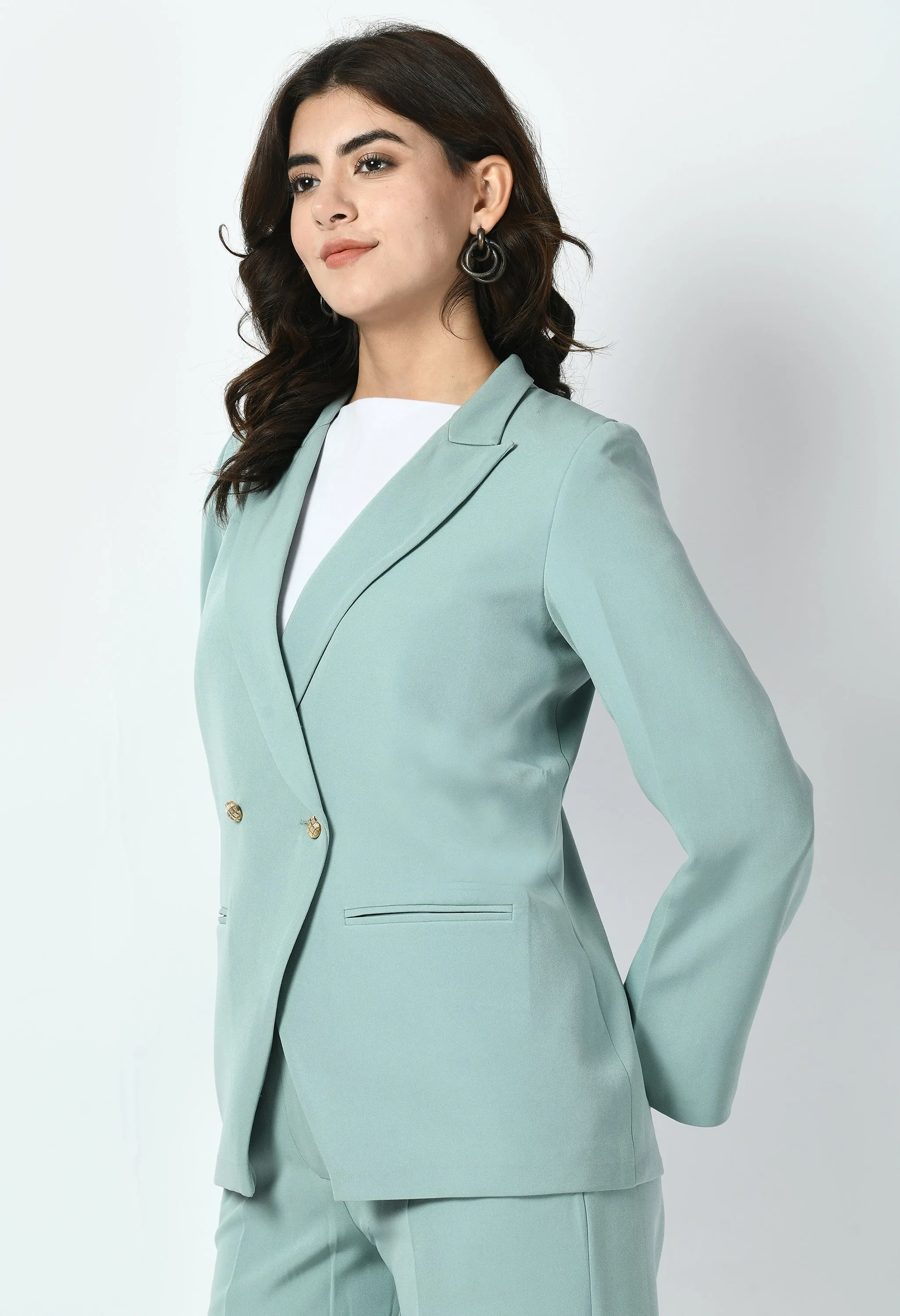 Aqua Cotton Blend Dominance Solid Formal Blazer