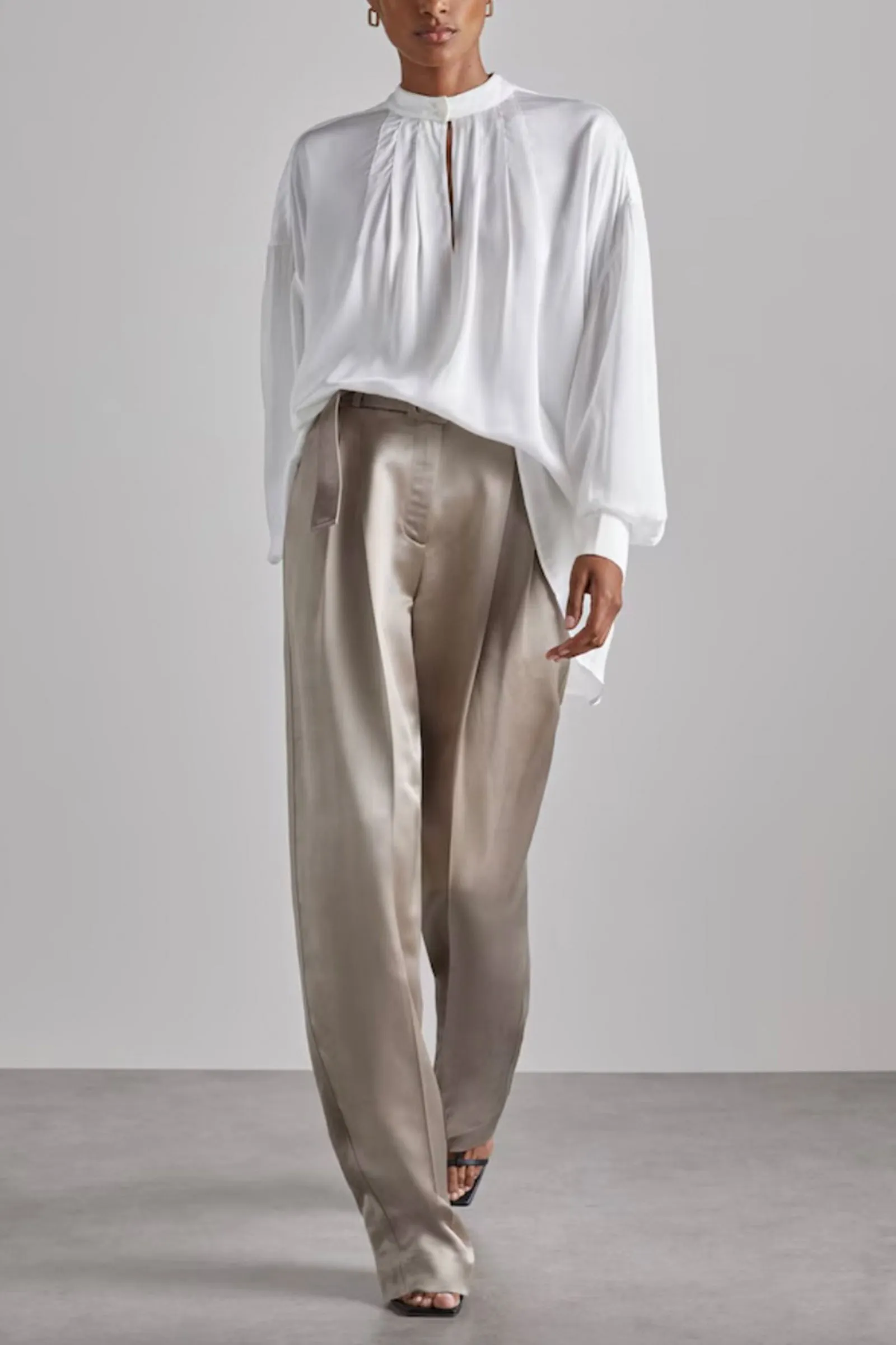 Atelier Belted Satin Trousers in Champagne