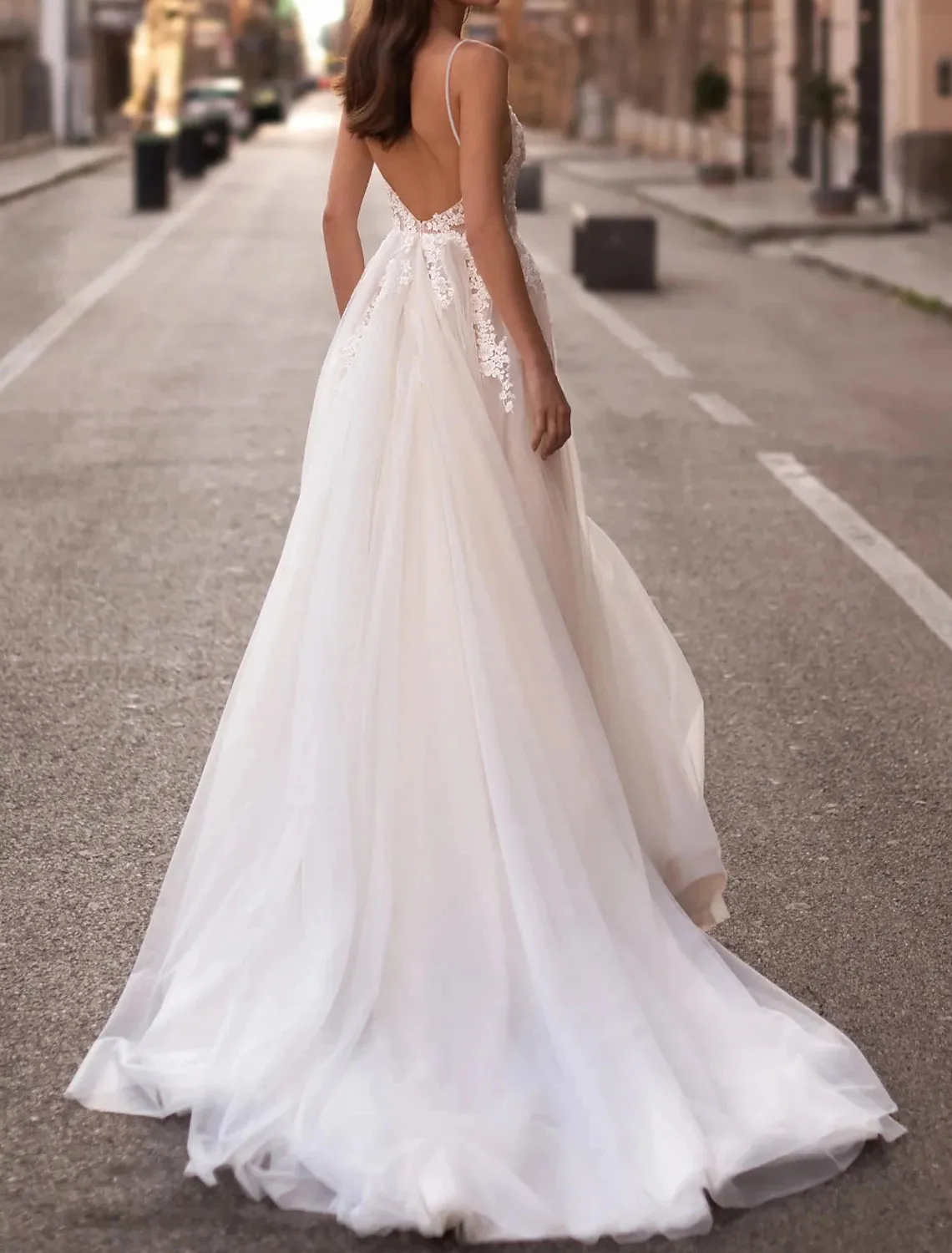 Beach Boho Wedding Dresses A-Line Camisole V Neck Sleeveless Court Train Tulle Bridal Gowns With Embroidery Appliques