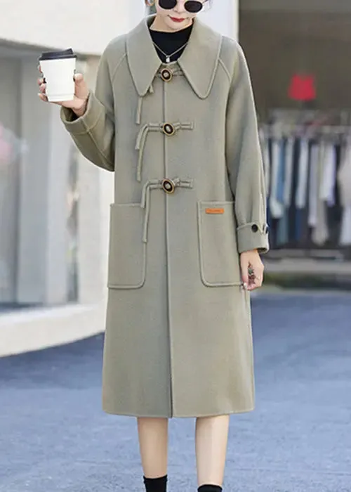 Beautiful Light Green Button Pockets Patchwork Cashmere Coats Fall ML2790