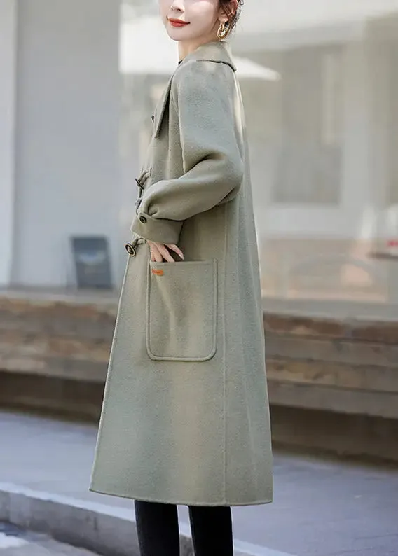 Beautiful Light Green Button Pockets Patchwork Cashmere Coats Fall ML2790