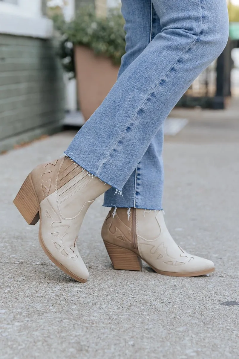 Beige Two Tone Western Booties - FINAL SALE