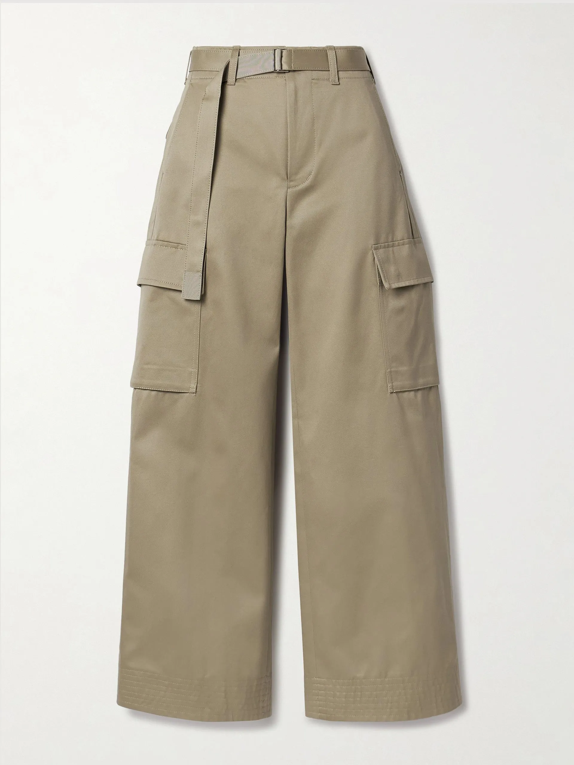 Belted cotton-twill wide-leg cargo pants