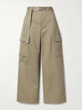 Belted cotton-twill wide-leg cargo pants