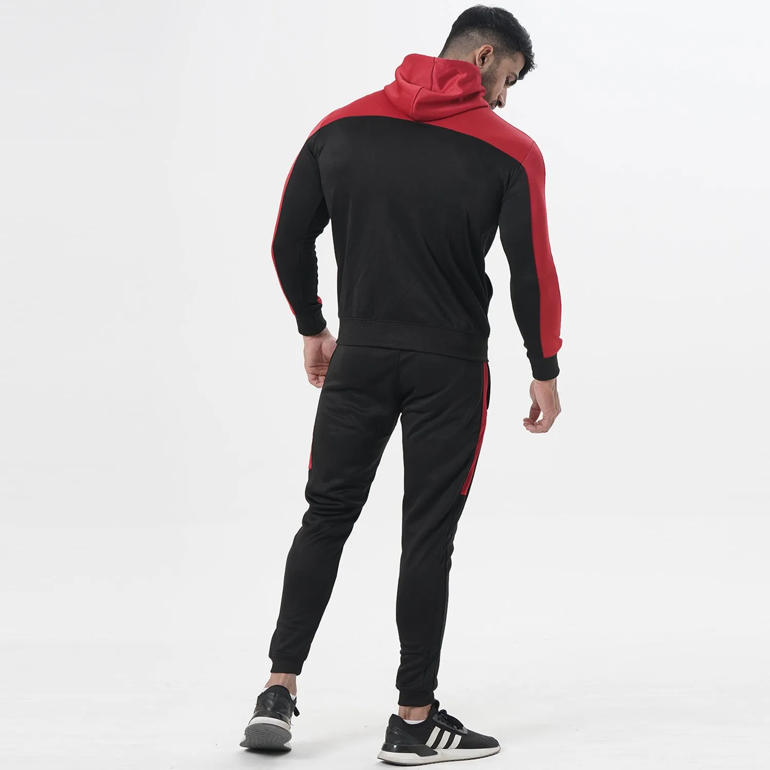 Black And Red Training Tracksuit With White Panel