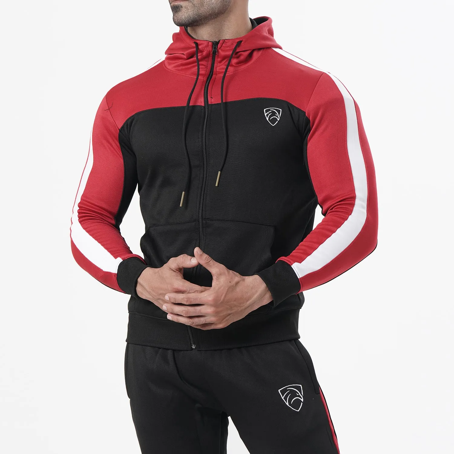 Black And Red Training Tracksuit With White Panel