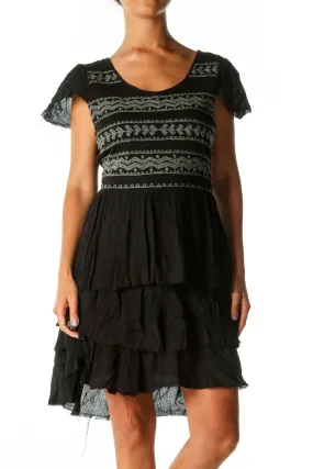 Black Boho Tiered Mini Dress