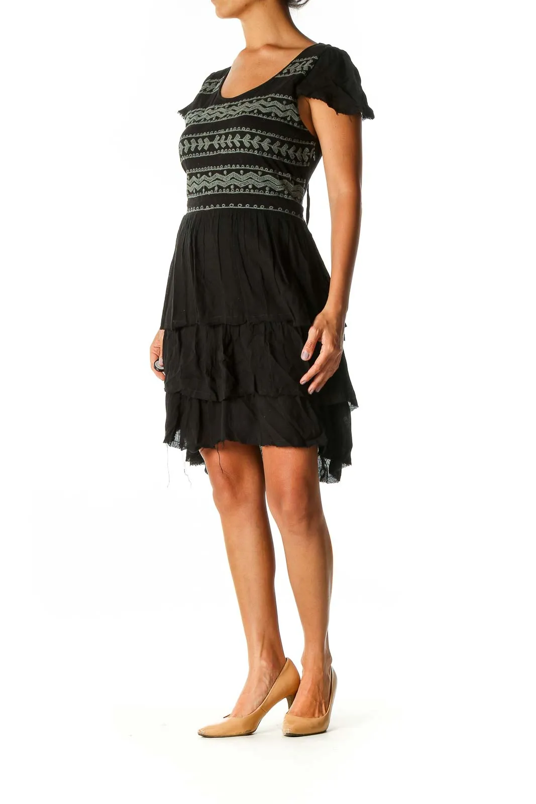 Black Boho Tiered Mini Dress