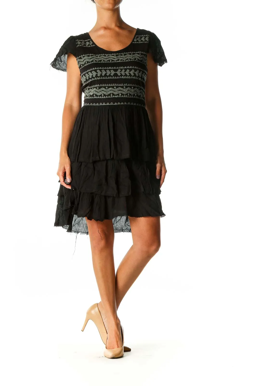 Black Boho Tiered Mini Dress