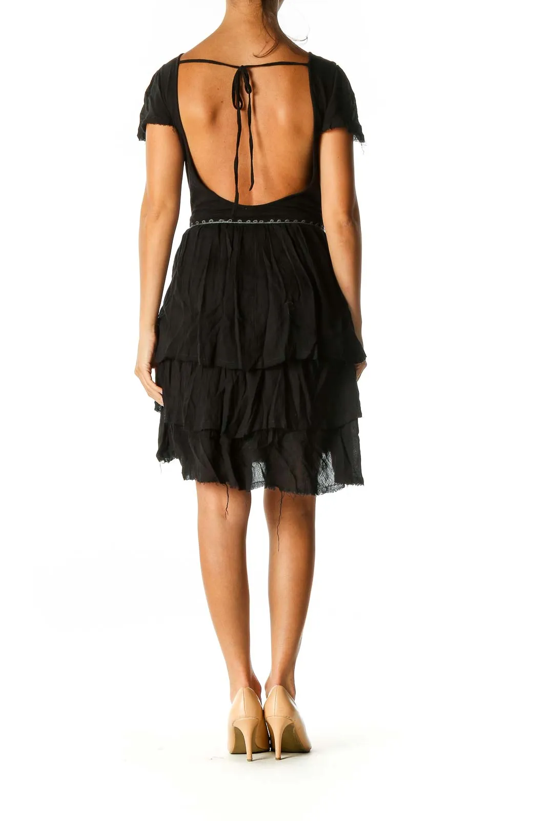 Black Boho Tiered Mini Dress