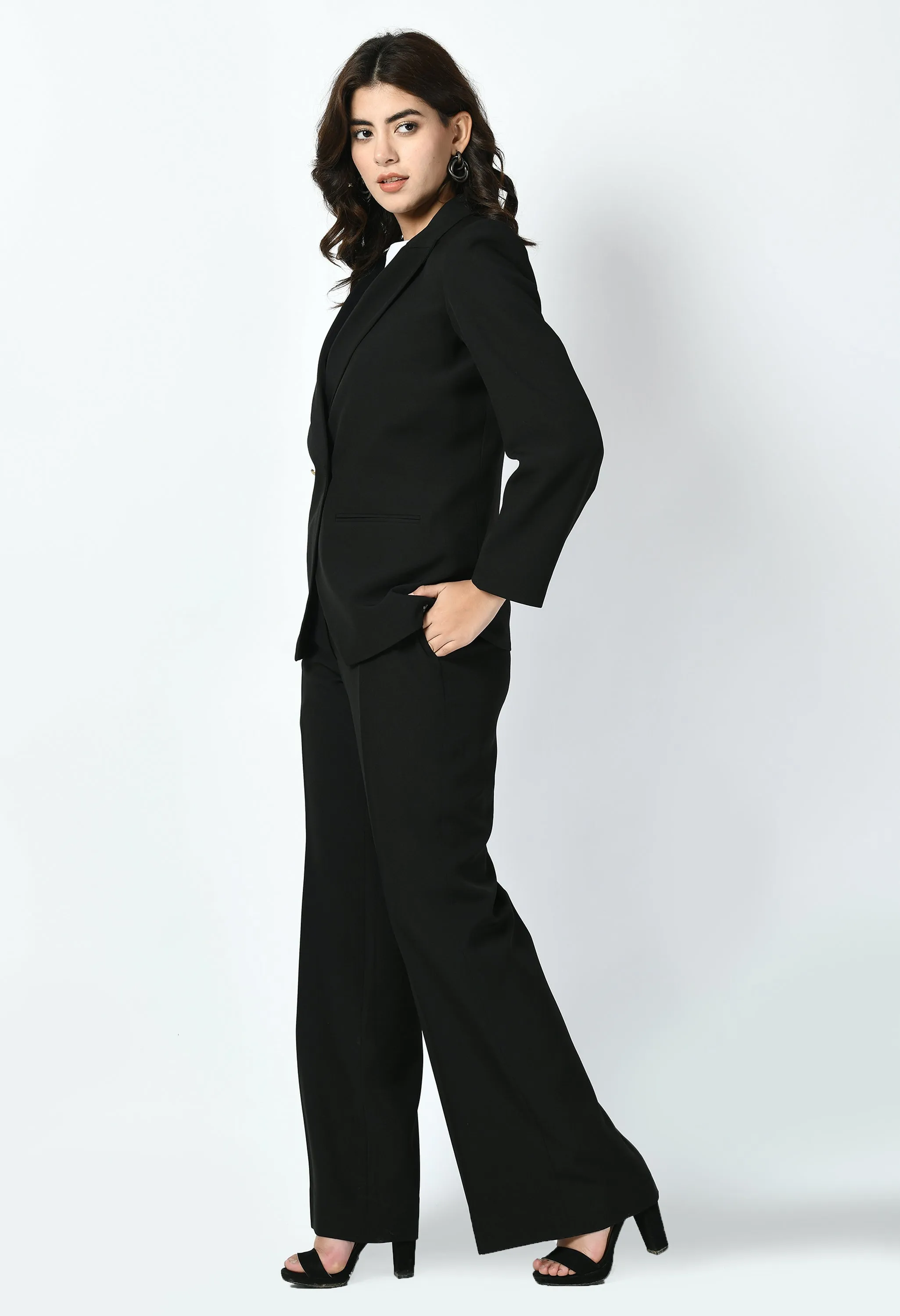 Black Cotton Blend Dominance Solid Formal Blazer