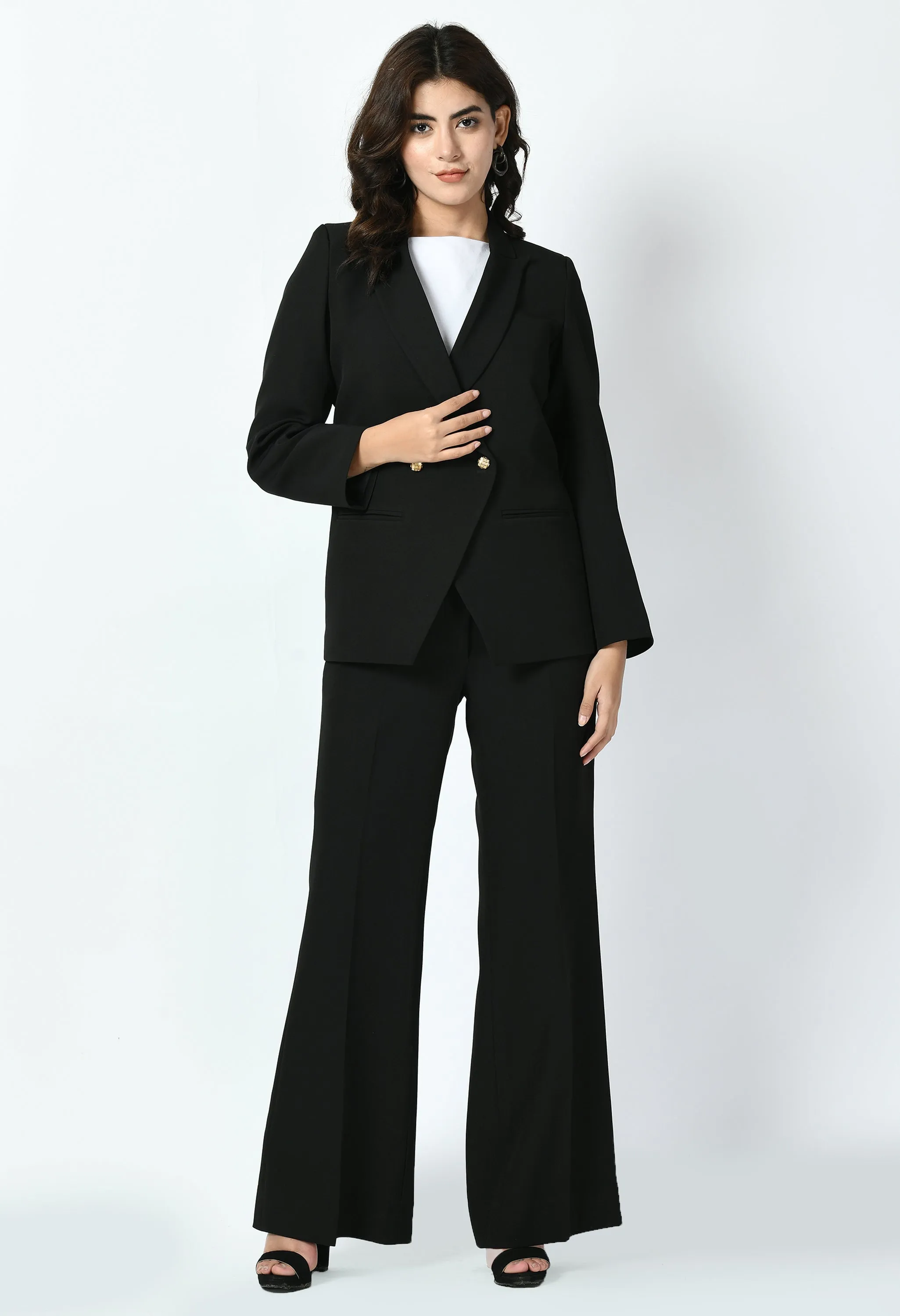 Black Cotton Blend Dominance Solid Formal Blazer