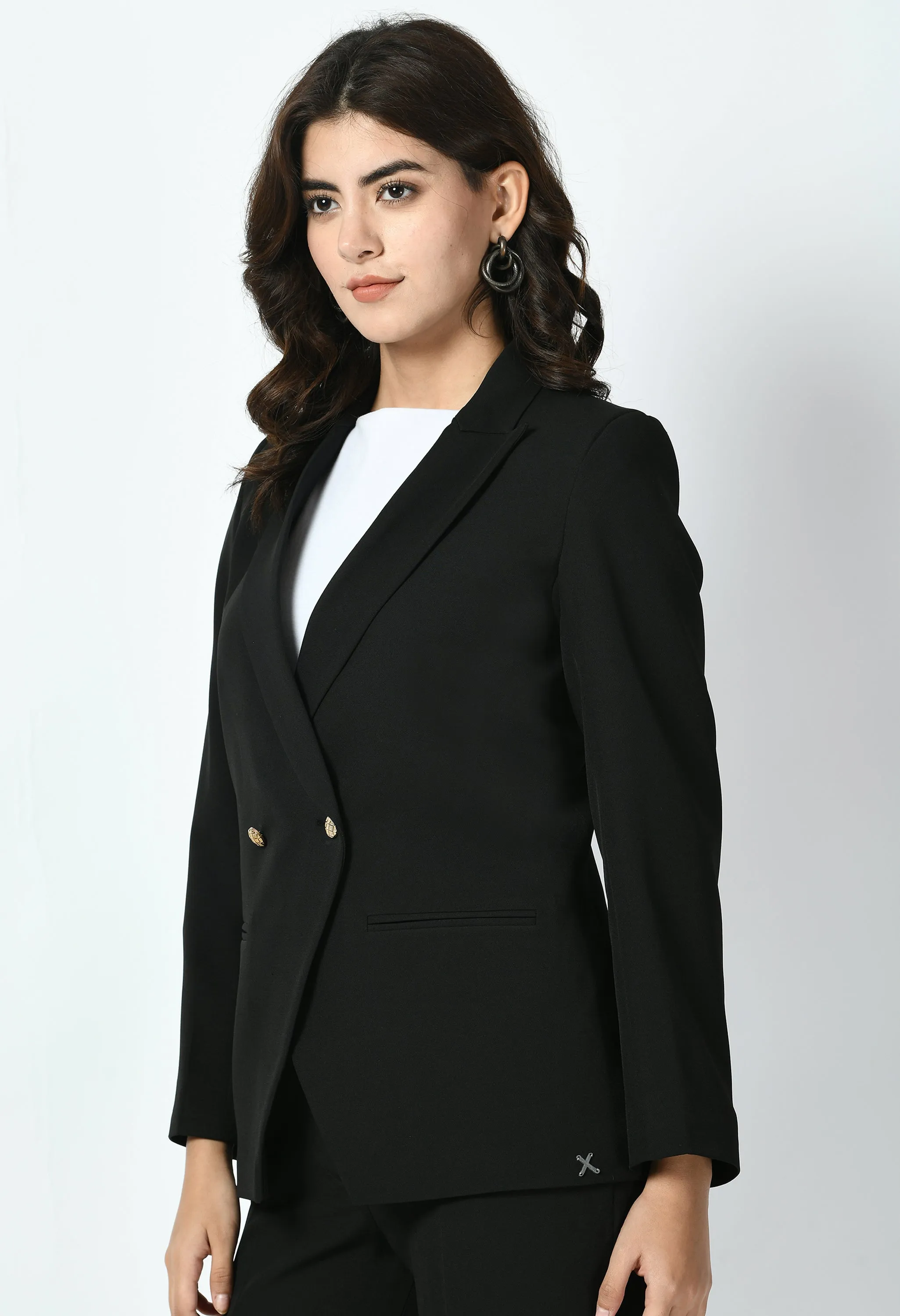 Black Cotton Blend Dominance Solid Formal Blazer