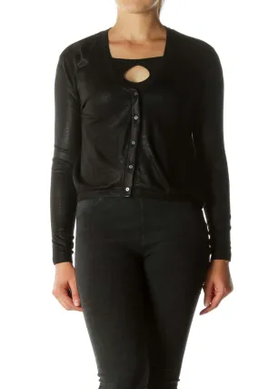 Black Metallic Button Down Cardigan