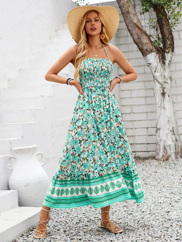 Boho Garden Halter Neck Floral Midi Dress