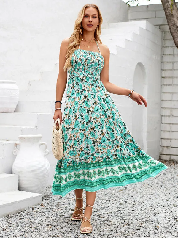 Boho Garden Halter Neck Floral Midi Dress