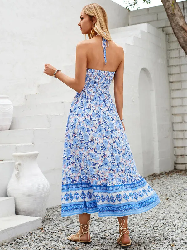 Boho Garden Halter Neck Floral Midi Dress