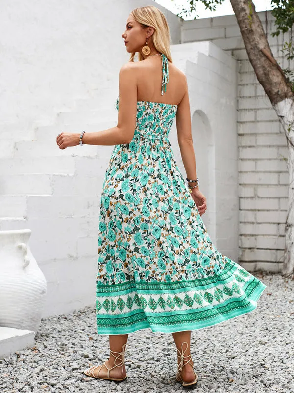 Boho Garden Halter Neck Floral Midi Dress