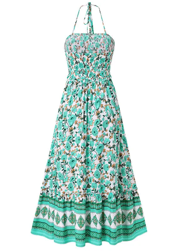 Boho Garden Halter Neck Floral Midi Dress