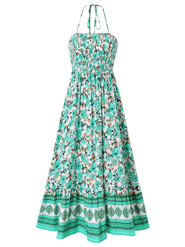 Boho Garden Halter Neck Floral Midi Dress