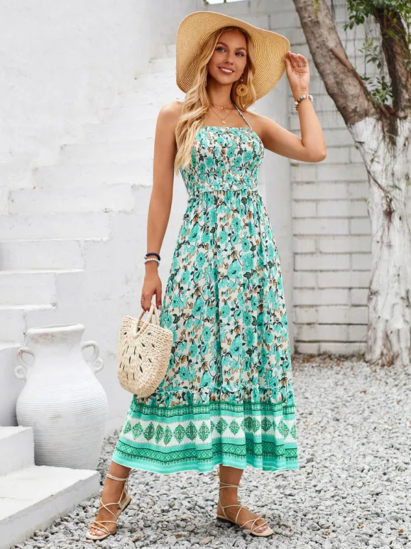 Boho Garden Halter Neck Floral Midi Dress