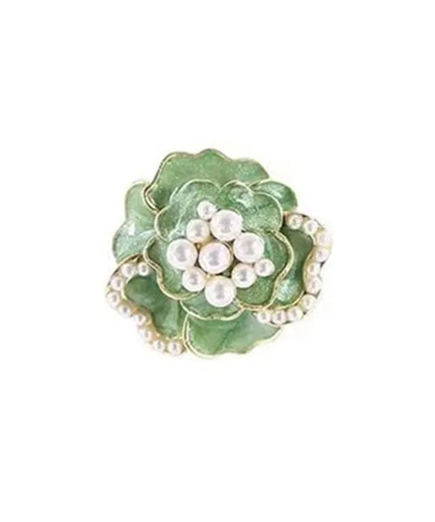 Boho Green Sterling Silver Copper Pearl Floral Stud Earrings LY7830