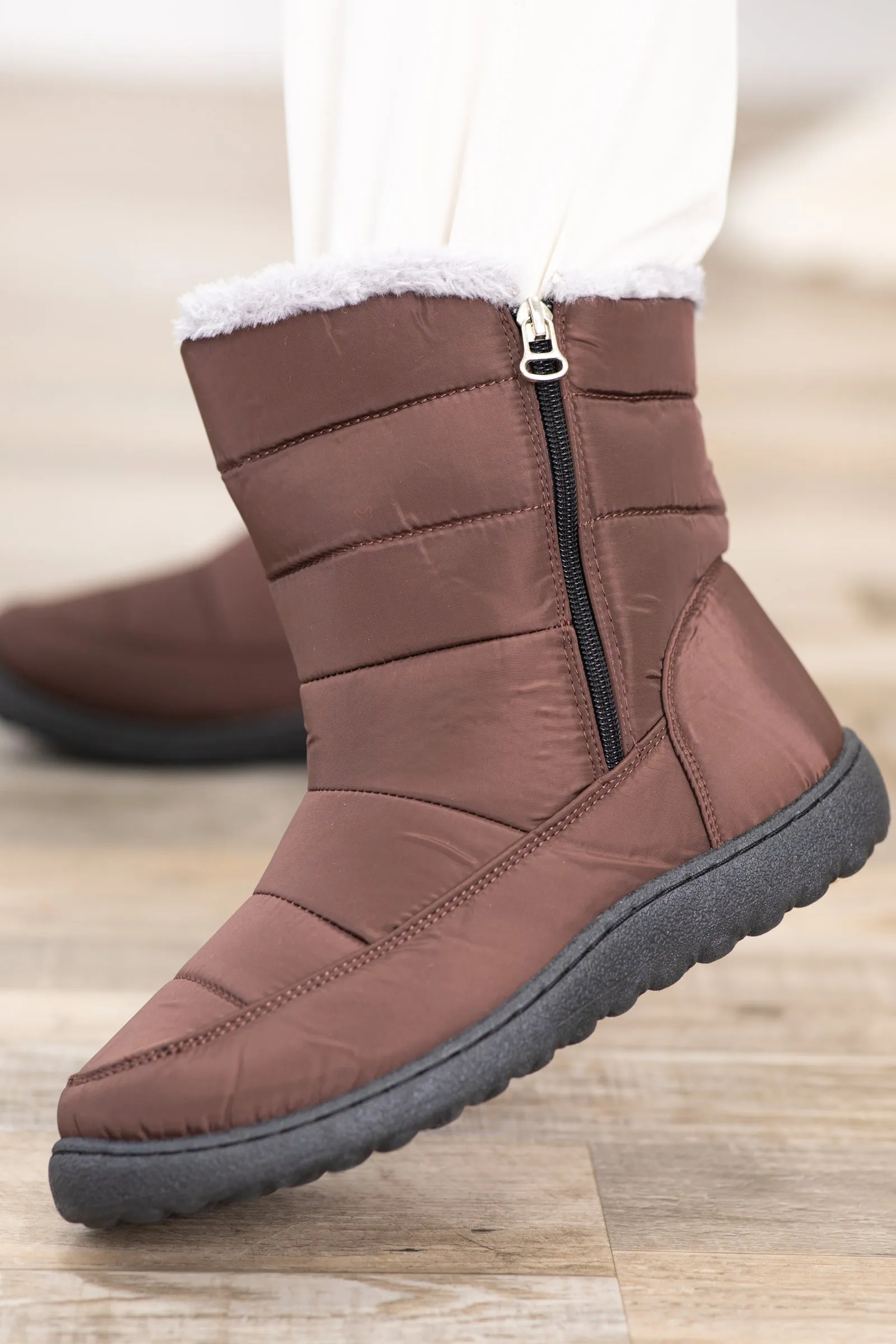 Brown Faux Fur Lined Snow Boots