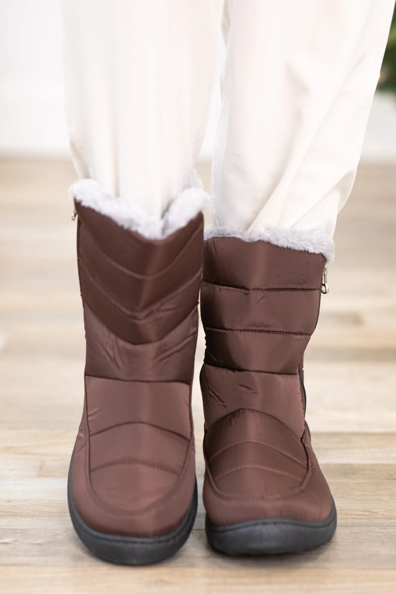 Brown Faux Fur Lined Snow Boots