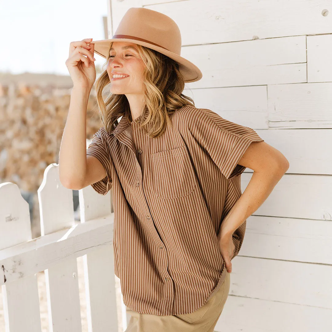 Button Down Blouse, Cinnamon Stripe