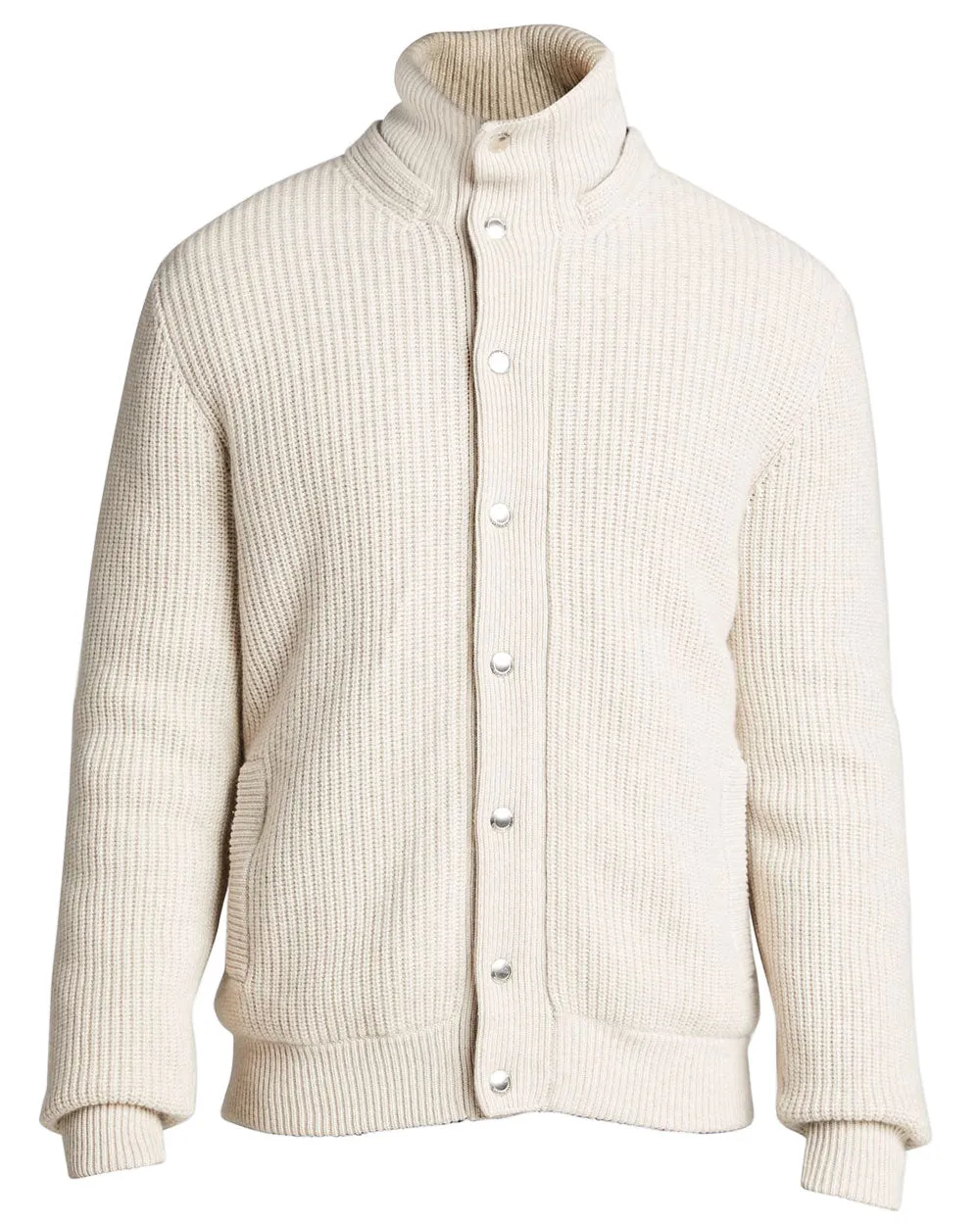 Cream Ribbed Knit Cashmere Bomber Jacket