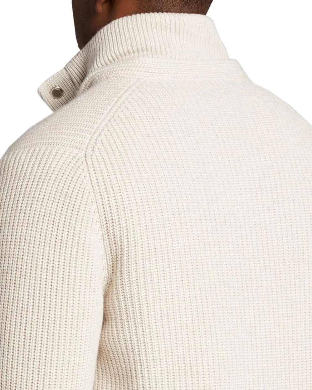 Cream Ribbed Knit Cashmere Bomber Jacket