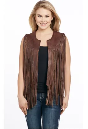 Cripple Creek Ladies Brown Leather with Fringe Vest Style LL21862