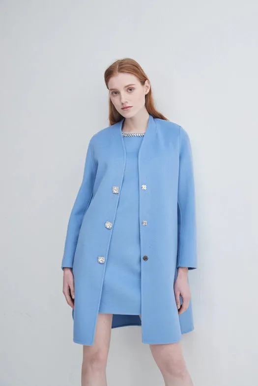 Crystal Button Lady Coat Light Blue