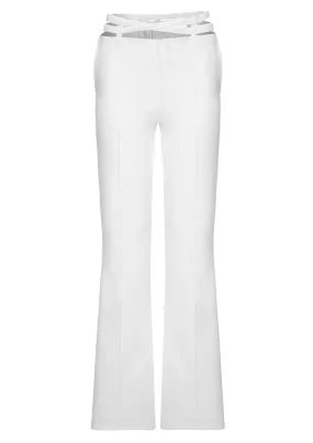 Cut-Out Belted Tailored Cotton-Mix Trousers